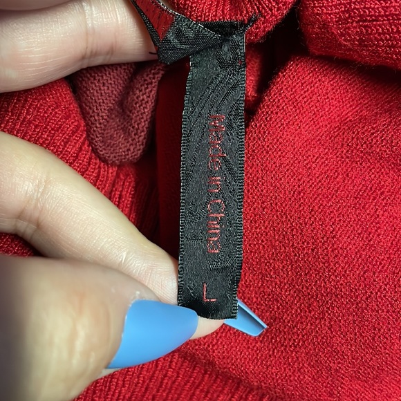 Yoki V Neck Button Down Self Tie Sweater - Red - Size L - Picture 10 of 10